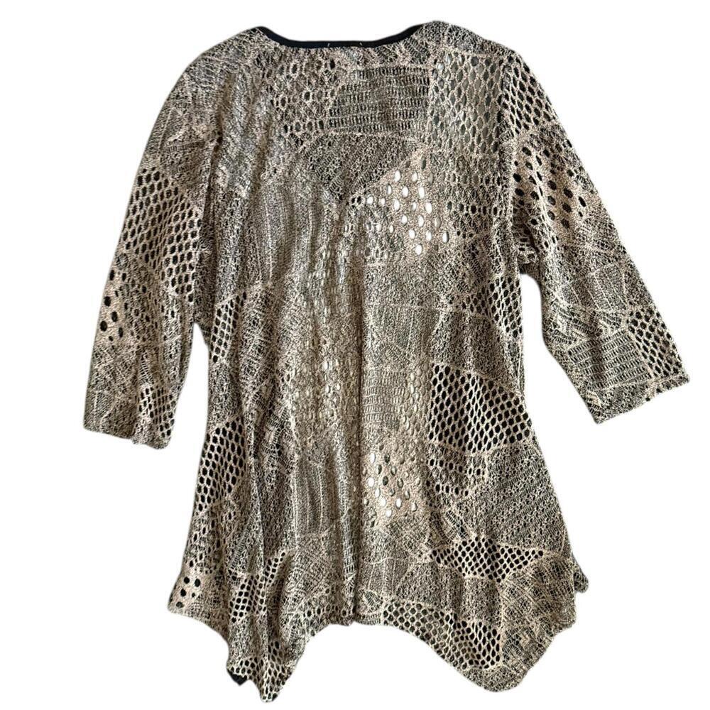 Simply Aster Mixed Animal Print Mesh Patchwork Cardigan Top M Boho Chic — image 2 of 5